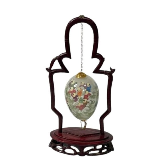 Vintage Chinese reverse painted egg with wooden stand. - Picture 1 of 8